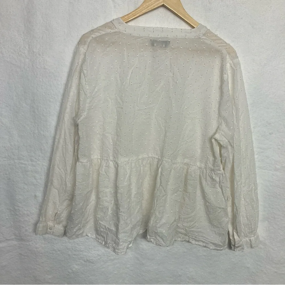 Charlie‎ Paige White Swiss Dot Boho Peplum Blouse Tie Neck XL Cottagecore - Picture 4 of 6